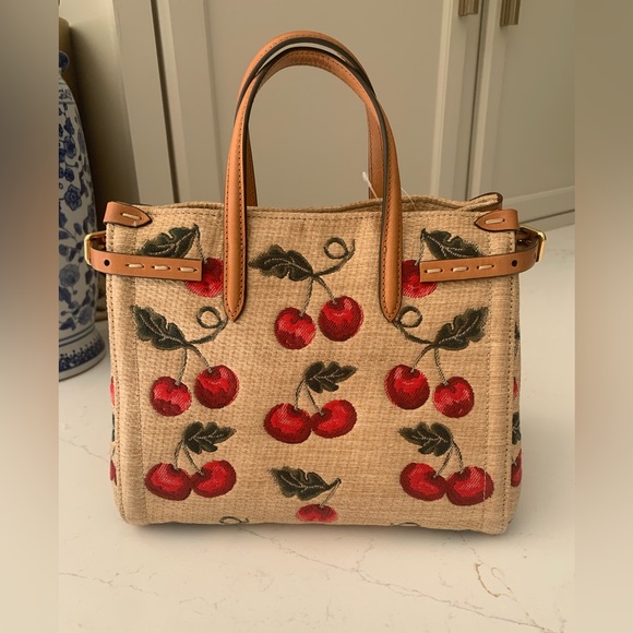 Cute VALENTINO GARAVANI Antibes Small Raffia Cherry Jacquard Tote Bag - Picture 2 of 16